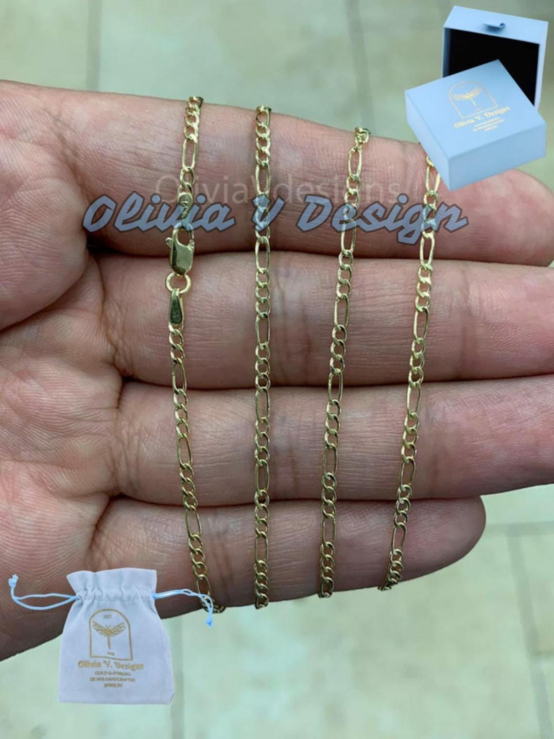 フィガロチェーンネックレス　14K イエローゴールド Kooljewelry フィガロチェーンネックレス ソリッド14Kイエロー