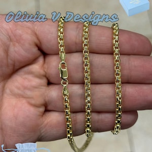 14K Gold Over Sterling Silver Round Box Chain 3.7mm - Italian Unisex Necklace