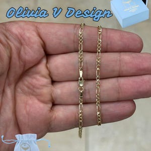 10K Yellow Gold Figaro Chain 1.80MM, 16&#39;&#39; 18&#39;&#39; 20&#39;&#39; 22&#39;&#39; 24&#39;&#39; 26&#39;&#39; 30&quot; Inch, Gold Chain, Necklace, Figaro Link Chain, Yellow Gold, Women