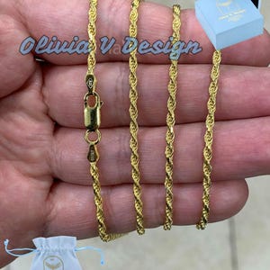 14K Gold Vermeil Sterling Silver Rope Chain - Diamond Cut Italian Necklace