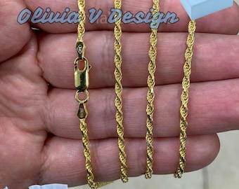 14K Gold Gold Plated Over Sterling Silver Rope Chain - Diamond Cut Italian Necklace