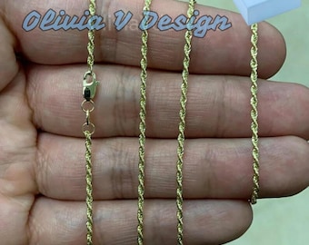 10K Gold Sparkle Rope Chain 1.5MM: Handmade Jewelry