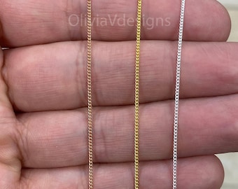 925 Sterling Silver Curb Cuban Adjustable 1mm Chain, Silver, 14k Yellow Gold, 14k Rose Gold, Sterling Silver Chain, 925 Sterling Silver