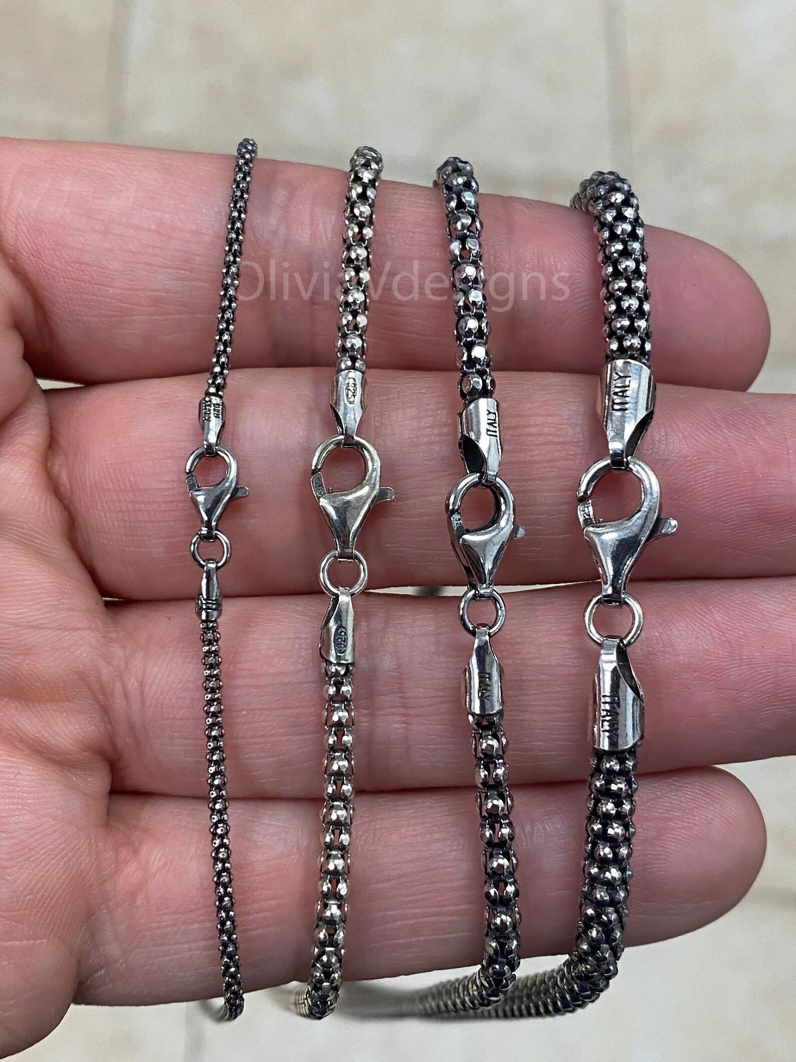 925 Sterling Silver Oxidized Popcorn Coreana Chain 1.8mm 3mm Etsy