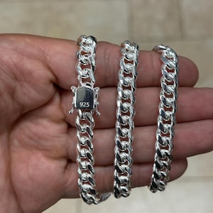 Solid Sterling Silver Miami Cuban Chain Necklace - 8.5mm Heavy Curb Link