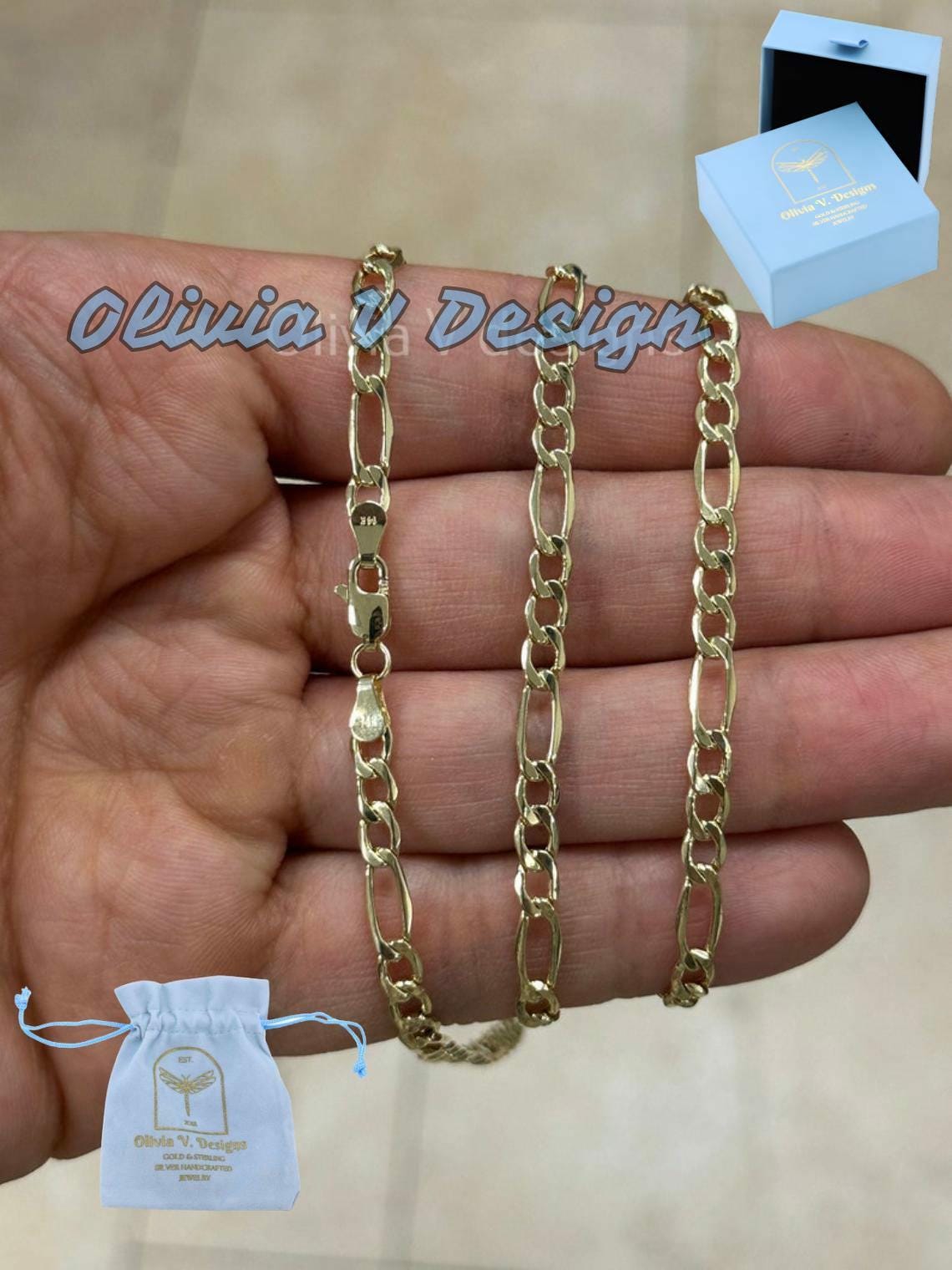 14K Yellow Gold Figaro Chain 4.50MM, 7'' 7.5'' 18'' 20'' 24'' 26'' 30" Inch, Gold Chain, Necklace, Figaro Link Chain, Yellow Gold, Women