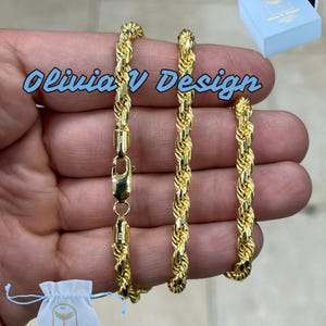 14k Gold Over Sterling Silver Rope Chain - 5mm Diamond Cut Italian Necklace