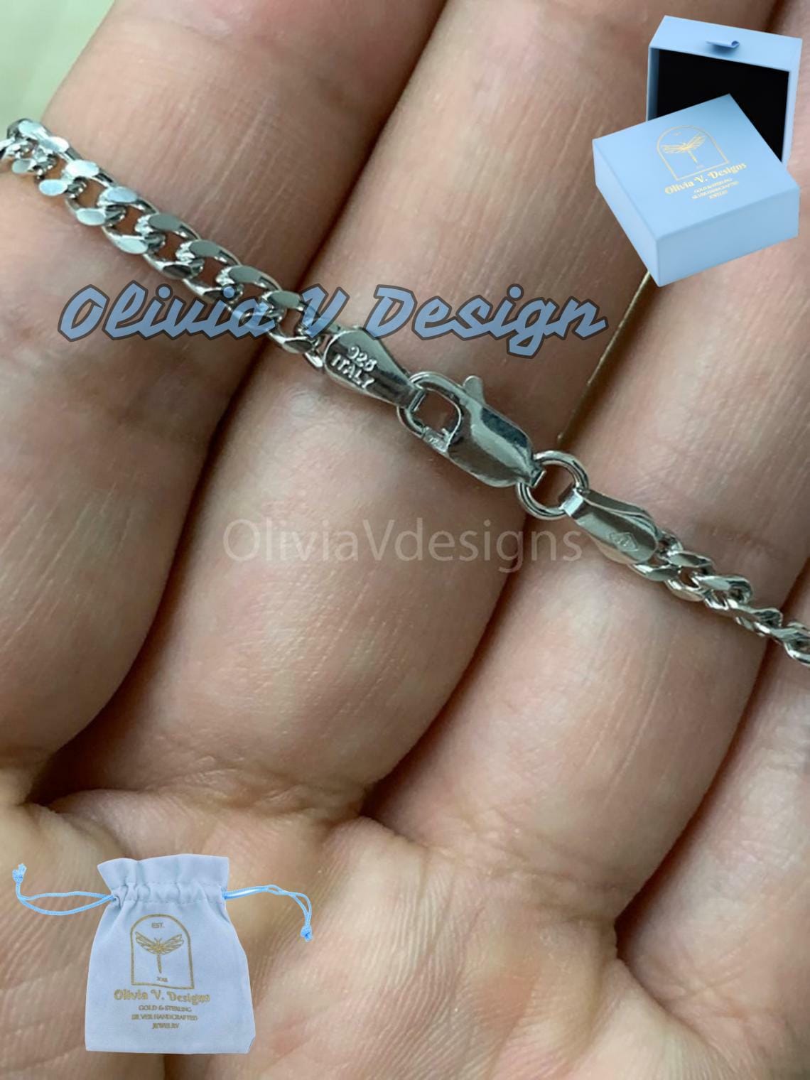 Collana Cubana In Argento Sterling 925 Massiccio - Catena Curb 3mm Collana Cubana In Argento Sterling 925 Massiccio - Catena Curb 3mm