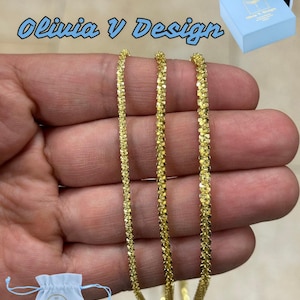 14K Gold Plated Sterling Silver Margarita Chain Necklace: Diamond Cut Sparkle
