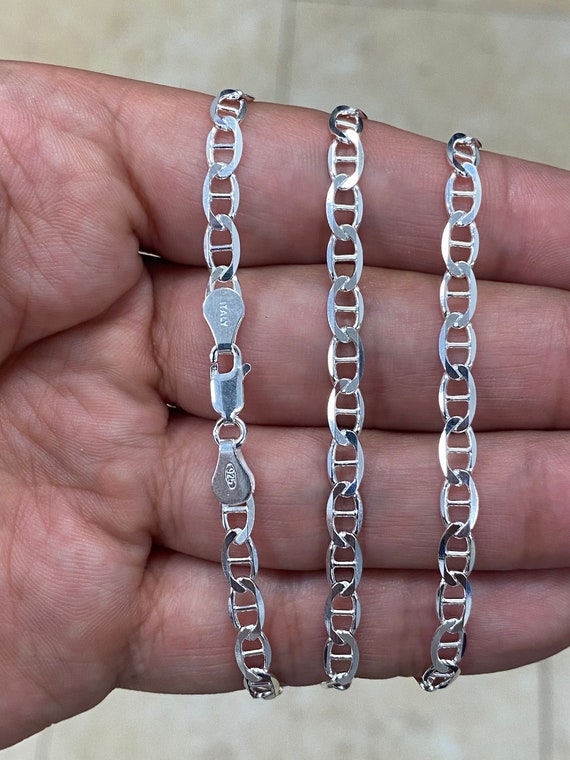 925 Sterling Silver 4.5mm Flat Mariner Link Anchor Chain Necklace