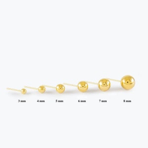 SOLID 14K Gold Ball Earrings, 3MM, 4MM, 5MM, 6MM, 7MM, 8MM ,Ball Earring Studs, Gold Push Back Studs Woman, Genuine Gold, With 14kt Backs zdjęcie 2