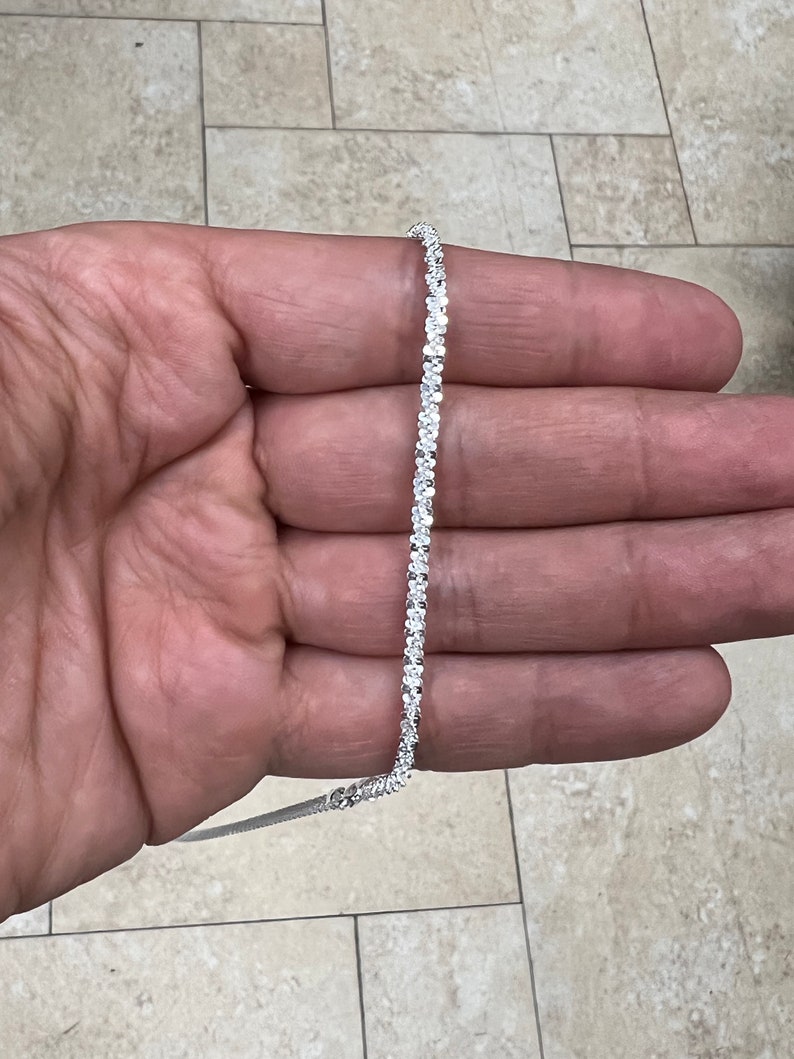 925 Sterling Silver Sparkle Glitter Margarita Twisted Rock Chain 3mm Necklace, Real 925 Sterling Silver, Diamond Cut, Sale, Made In Italy zdjęcie 4