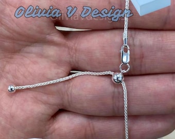 Collar de cadena de trigo con espiga de plata esterlina: ajustable hasta 24''