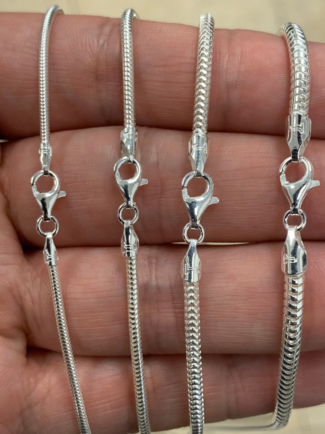 Real Solid 925 Sterling Silver Snake Chain necklaces 1.6mm 2mm Etsy