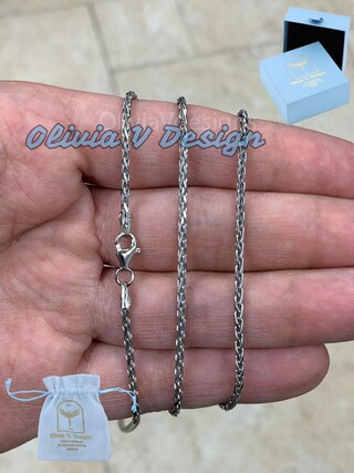 Collana A Spiga In Argento 925 Placcato Rodio - Catenina 1.3 Mm, Varie Lunghezze