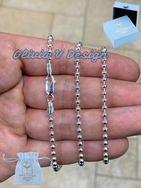 アクセサリー OX JEWELRY Italian Silver Beads Necklace Italian 925 Sterling Silver Ball Bead Chain 3mm - Made in Italy - Etsy