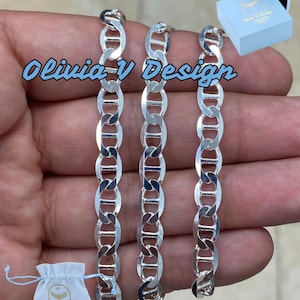 Sterling Silver Mariner Link Chain Necklace: 6.5mm Flat Marina, Italy