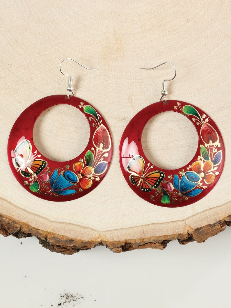 Hand painted Mexican earrings different colors/ sizes Aretes pintados a mano diferente sizes y colores image 9