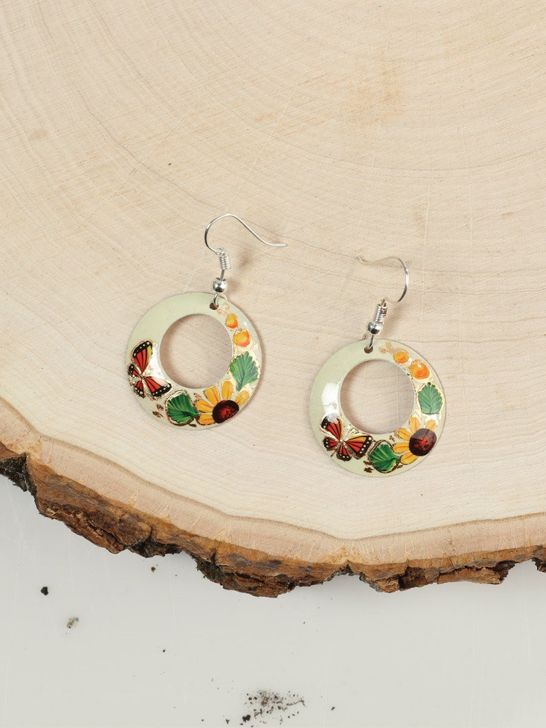 Hand painted Mexican earrings different colors/ sizes Aretes pintados a mano diferente sizes y colores image 1