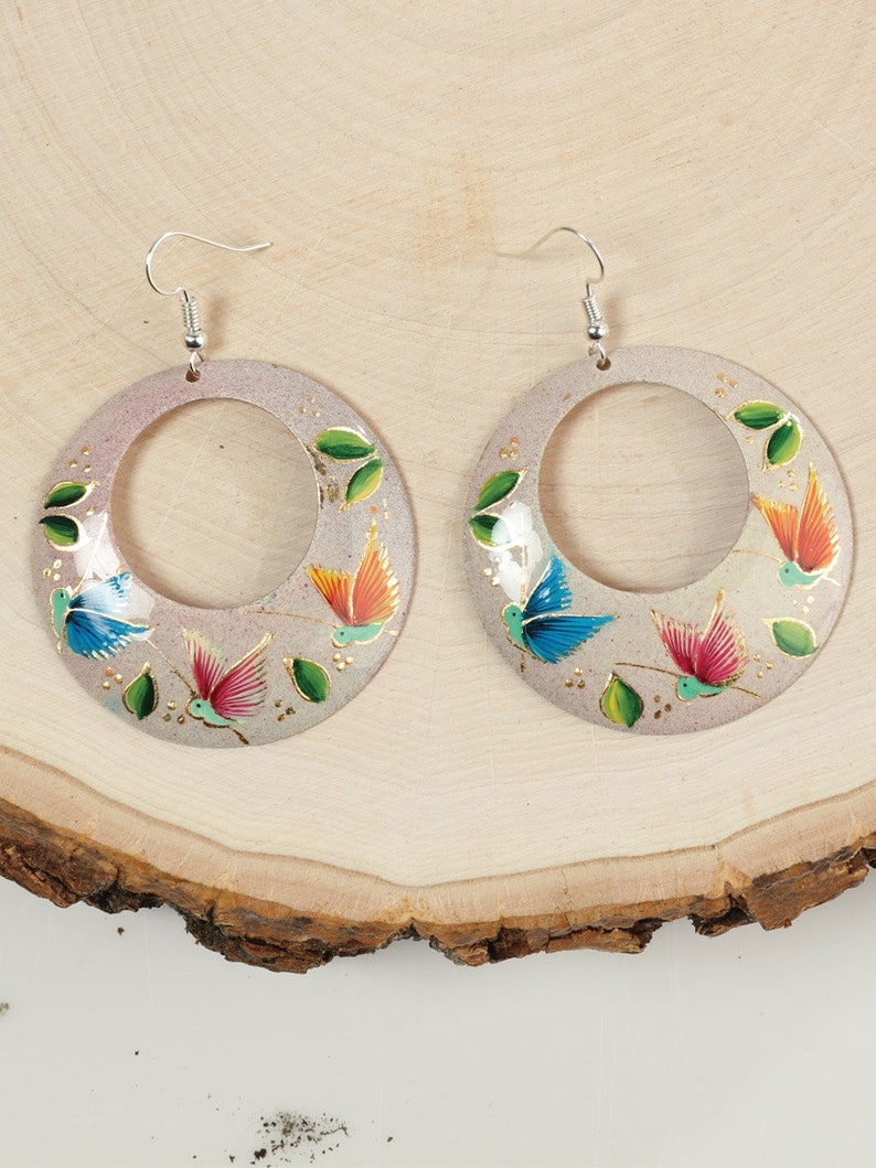 Hand painted Mexican earrings different colors/ sizes Aretes pintados a mano diferente sizes y colores image 3
