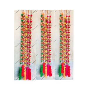 3 Fuß Länge Gota Balls Mit Pompom Bunte Wolle Quasten Strings Indische Dekoration Garten Kulissen Housewarming Bühnendekoration Girlanden