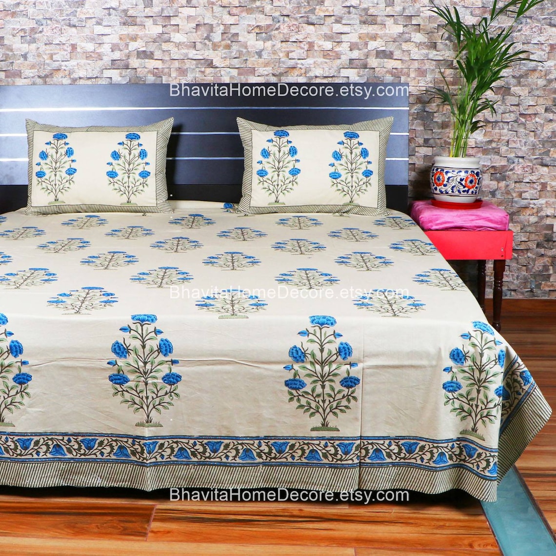 Pure Cotton Bed Cover Beautiful Block Print Bedspread Tapestry Etsy