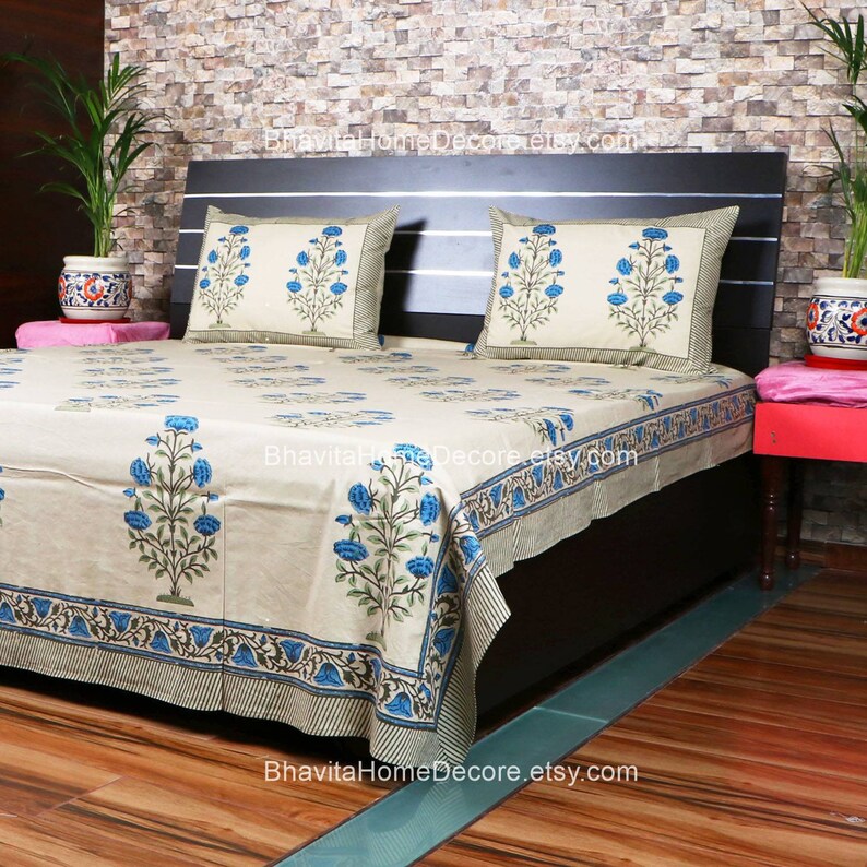 Pure Cotton Bed Cover Beautiful Block Print Bedspread Tapestry Etsy