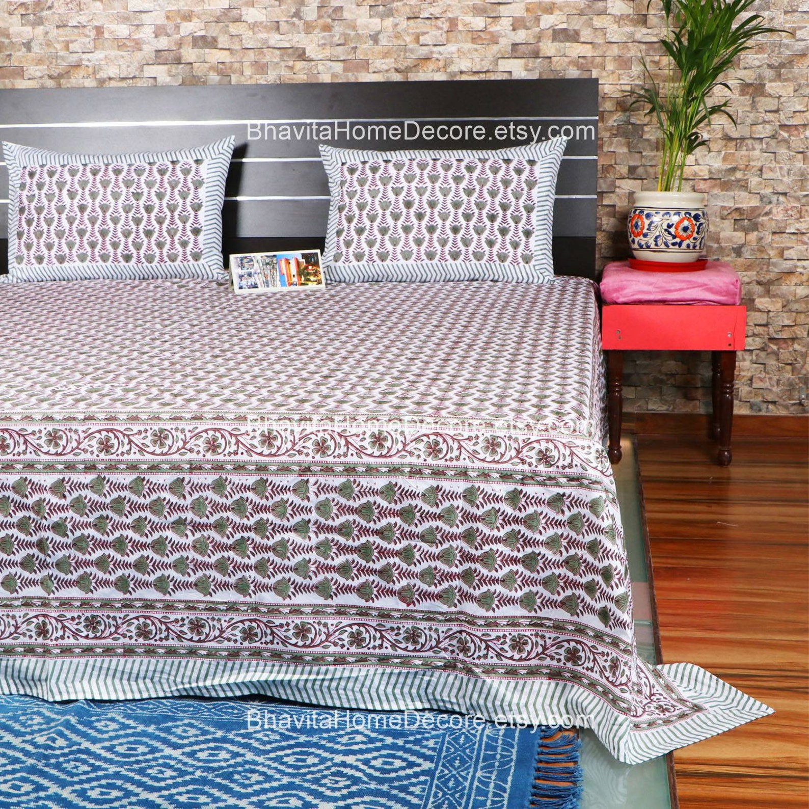Pure Cotton Bed Cover Beautiful Block Print Bedspread Tapestry Etsy