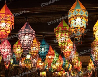 5 pcs of decorative lanterns gift for her lampshades fabric lamps chandelier hanging jhoomer vintage christmas decoration Indian decoration