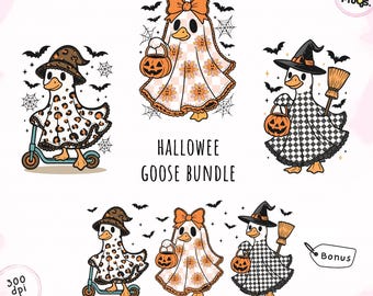 Halloween Goose PNG Bundle: Retro Ghost Clipart (Digital Download