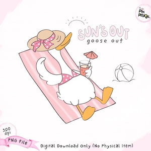 Sun’s Out Goose Out PNG, Zabawna letnia sztuka gęsi, Relaksujący projekt sublimacji gęsi na plaży, Wakacje w stylu Doodle Animal PNG, Pobieranie cyfrowe