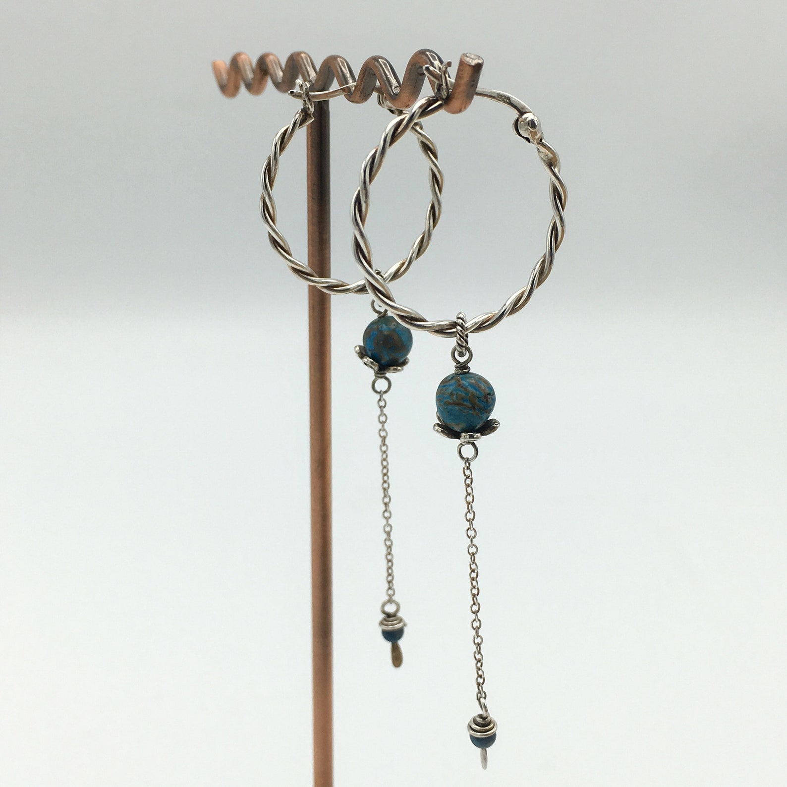 Twisted rope hoop earrings with long dangle chain and Etsy