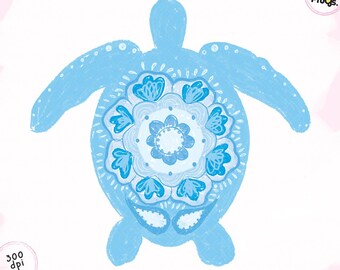 Boho Sea Turtle PNG: Blue Mandala Doodle (Digital Download)