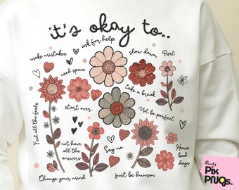 It's Okay to Mom PNG: Boho Floral Mental Health Design (Digital Download)