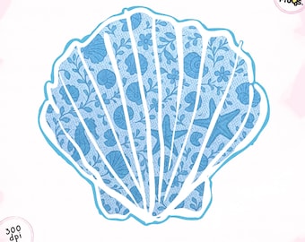 Blue Seashell PNG: Coastal Floral Clipart, Summer Vibes (Digital Download)