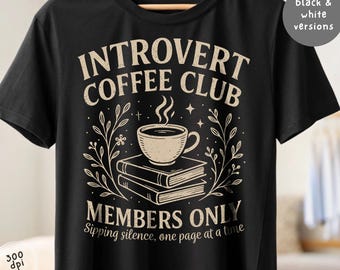 Introvert Coffee Club PNG: Retro Coffee & Books Design (Digital Download)