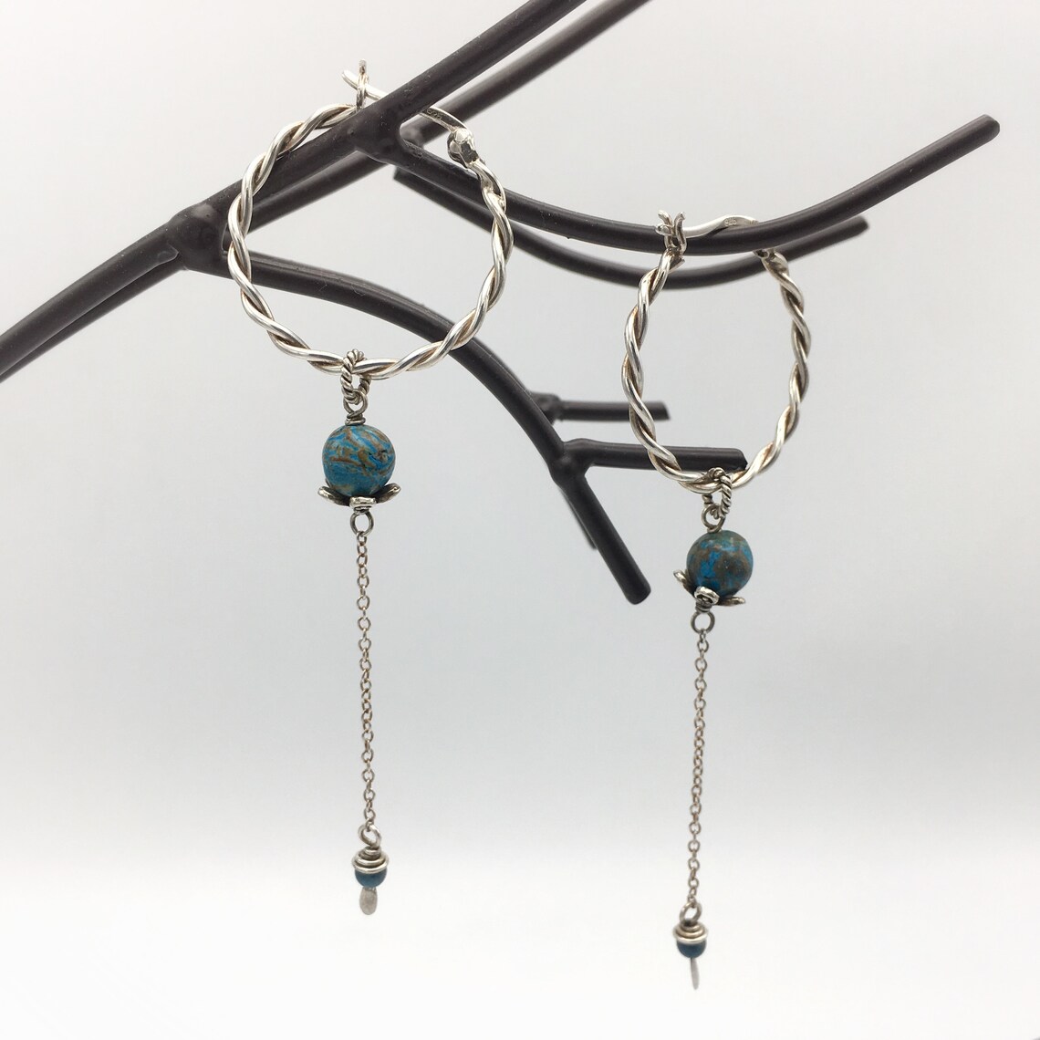 Twisted rope hoop earrings with long dangle chain and Etsy