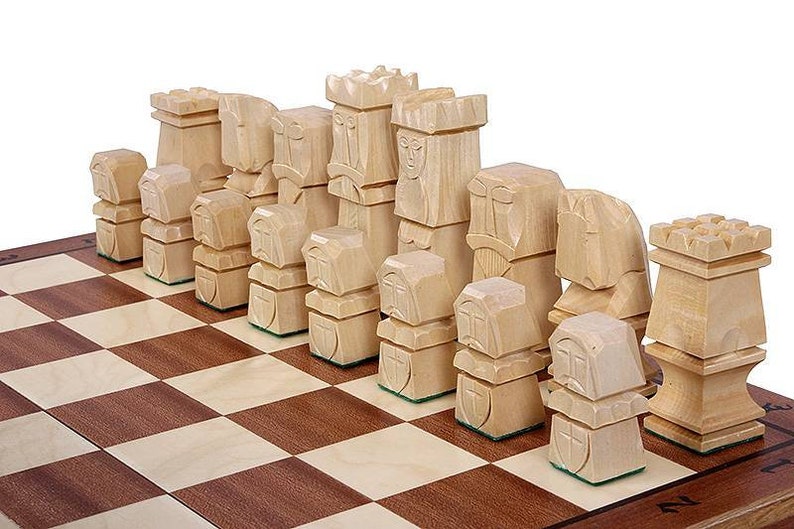 Orawa Inlaid Block Chess Set Handmade Hand Carved Image 0