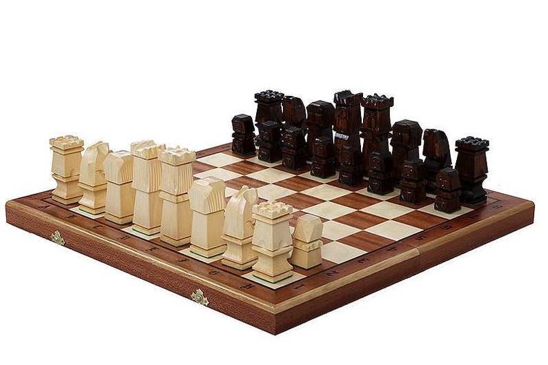 Orawa Inlaid Block Chess Set. Handmade chess set. Hand Carved Etsy