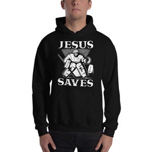 New Jesus Saves Hockey Jersey Puck Sports Funny DT Adult T-Shirt