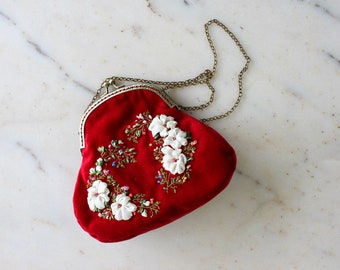 Red Velvet Crossbody Bag | Embroidery Clasp Bag