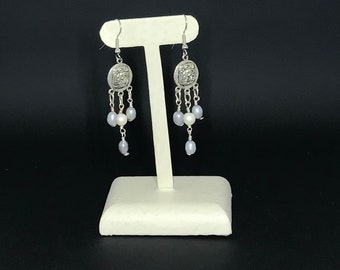 Mayan Pewter db couture Pearl Earrings