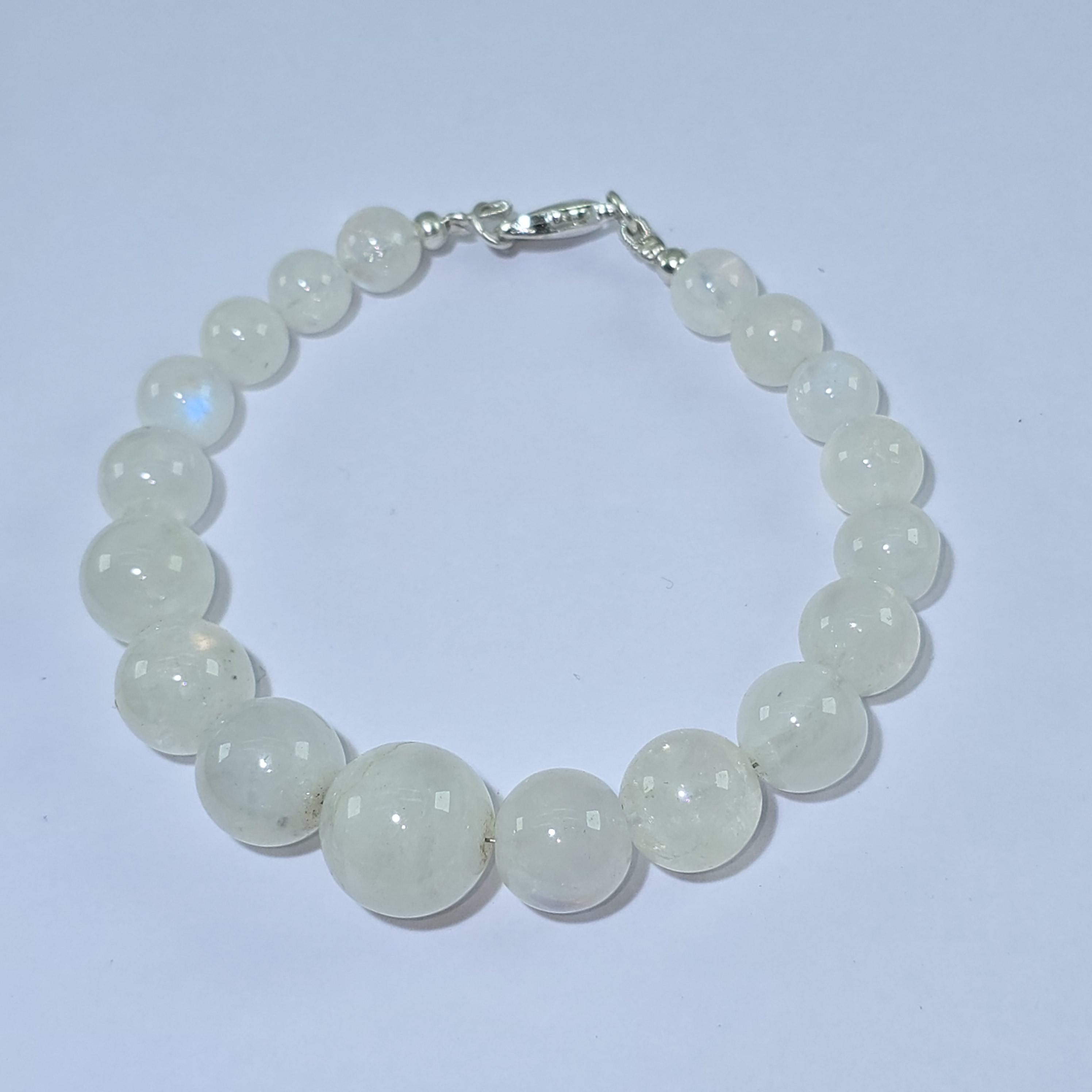 Bracciale Con Pietra Preziosa Rotonda In Pietra Di Luna Arcobaleno - Foto 2