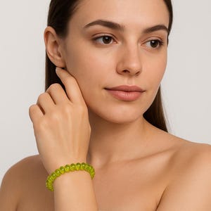 Luxury AAA++ Peridot Quartz Rondelle & Smooth 5x8mm Bead Bracelet, 7” Exquisite Green Jewelry for Women, Girls , Girlfriends – Premium Gift!