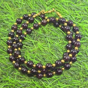 Natural AAA++ Quality Garnet Necklace  7mm Round & smooth 22 Inch Necklace  for Beautiful Women, Girls, GF Adults.