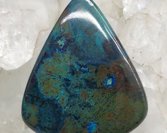 Natural Azurite Chrysocolla Stone, Top Quality Stone Heart Stone Cabochon 34x28x5mm Natural Blue Color. Flat Back Stone