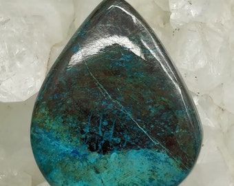 Natural Azurite Chrysocolla Stone, Top Quality Stone Pear Stone Cabochon 34x28x6mm Natural Blue Color. Flat Back Stone