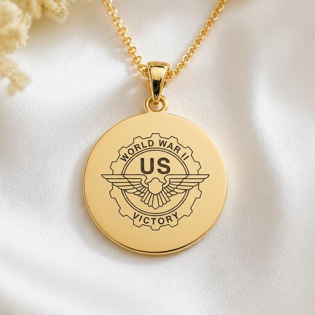 WWII US Victory Pendant Necklace World War II Military Engraved