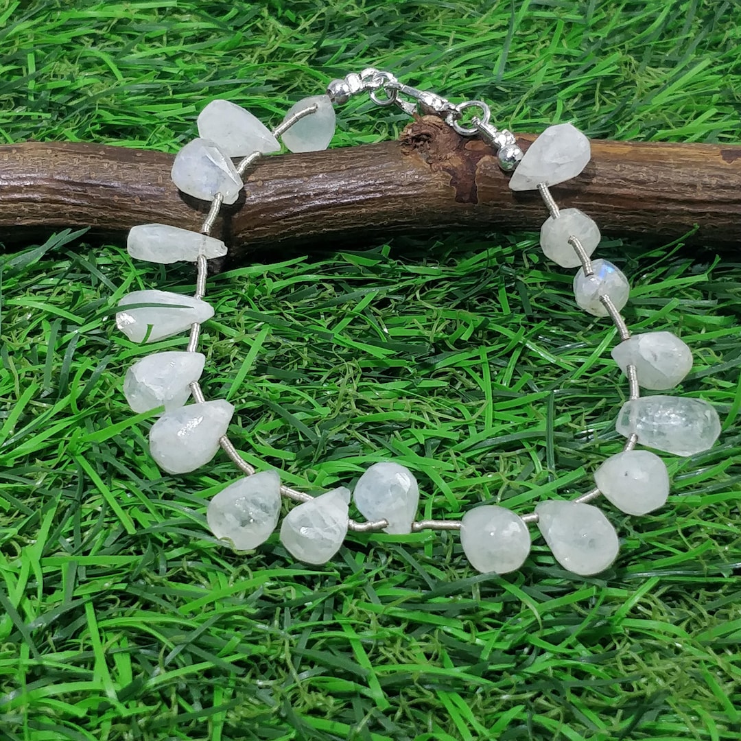 Rainbow Moonstone Bracelet: Faceted Teardrop Gemstones