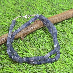 Natural AAA++ Quality Iolite Necklace  5x5mm box & Smooth 17 inch Necklace  for Beautiful Women, Girls, GF Adults.